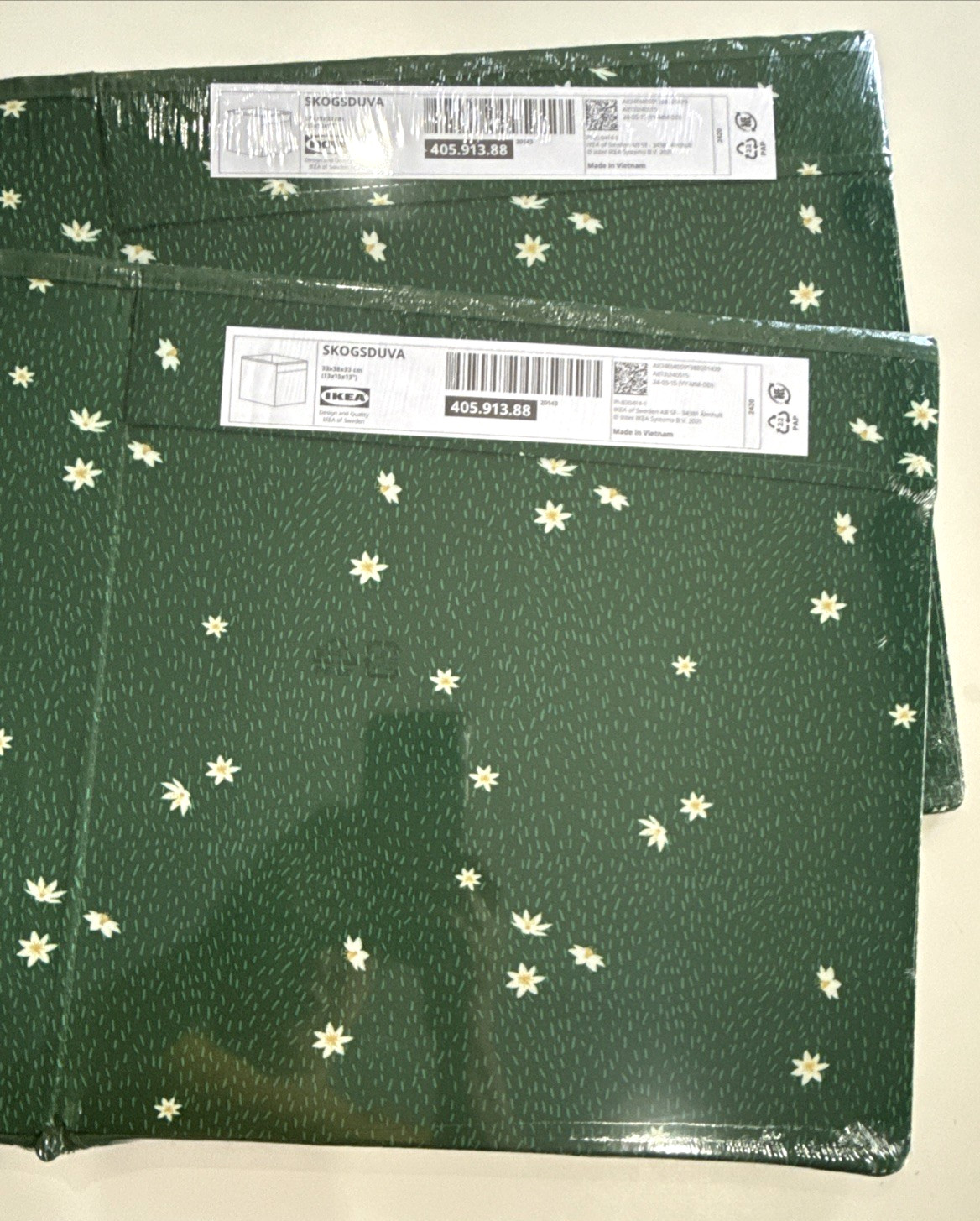 SET of 2 Ikea SKOGSDUVA Green Box Storage Kids 13x15x13″ New
