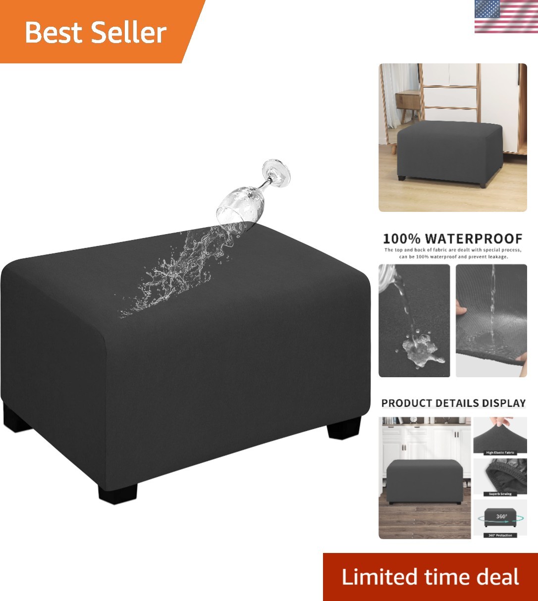 Waterproof Stretch Large Rectangle Ottoman Cover Footstool | Folding Storage …