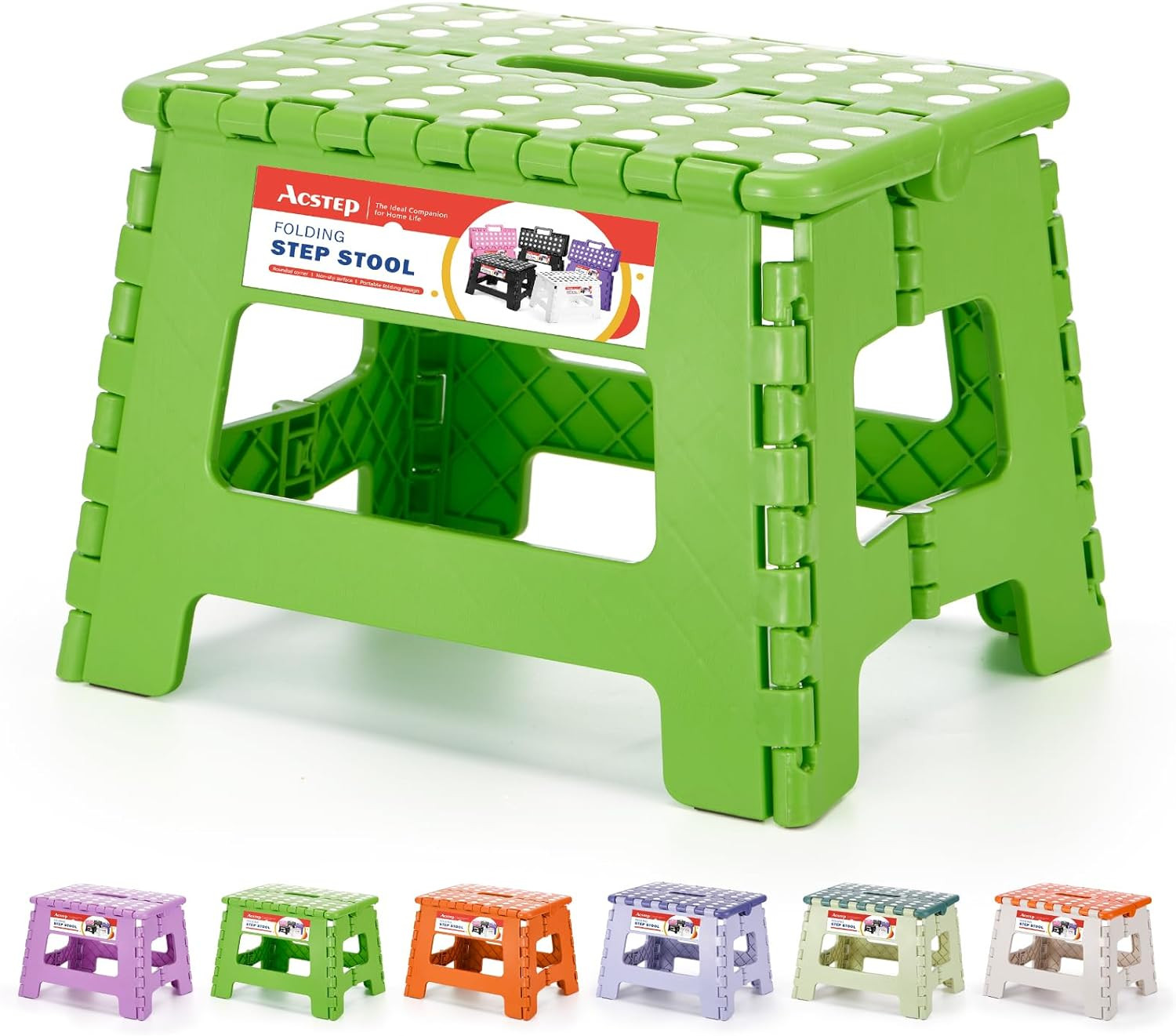 9″ Folding Step Stool 300 LB Capacity Plastic Foldable Step Stools Green 1 PC