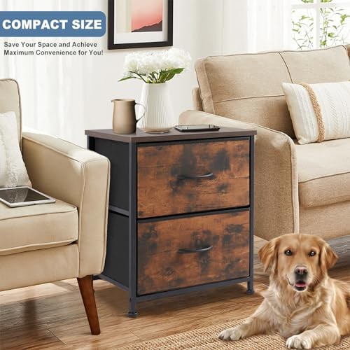 Nightstand Small Dresser with 2 11.8″D x 18″W x 20″H (2 Drawers) Rustic Brown