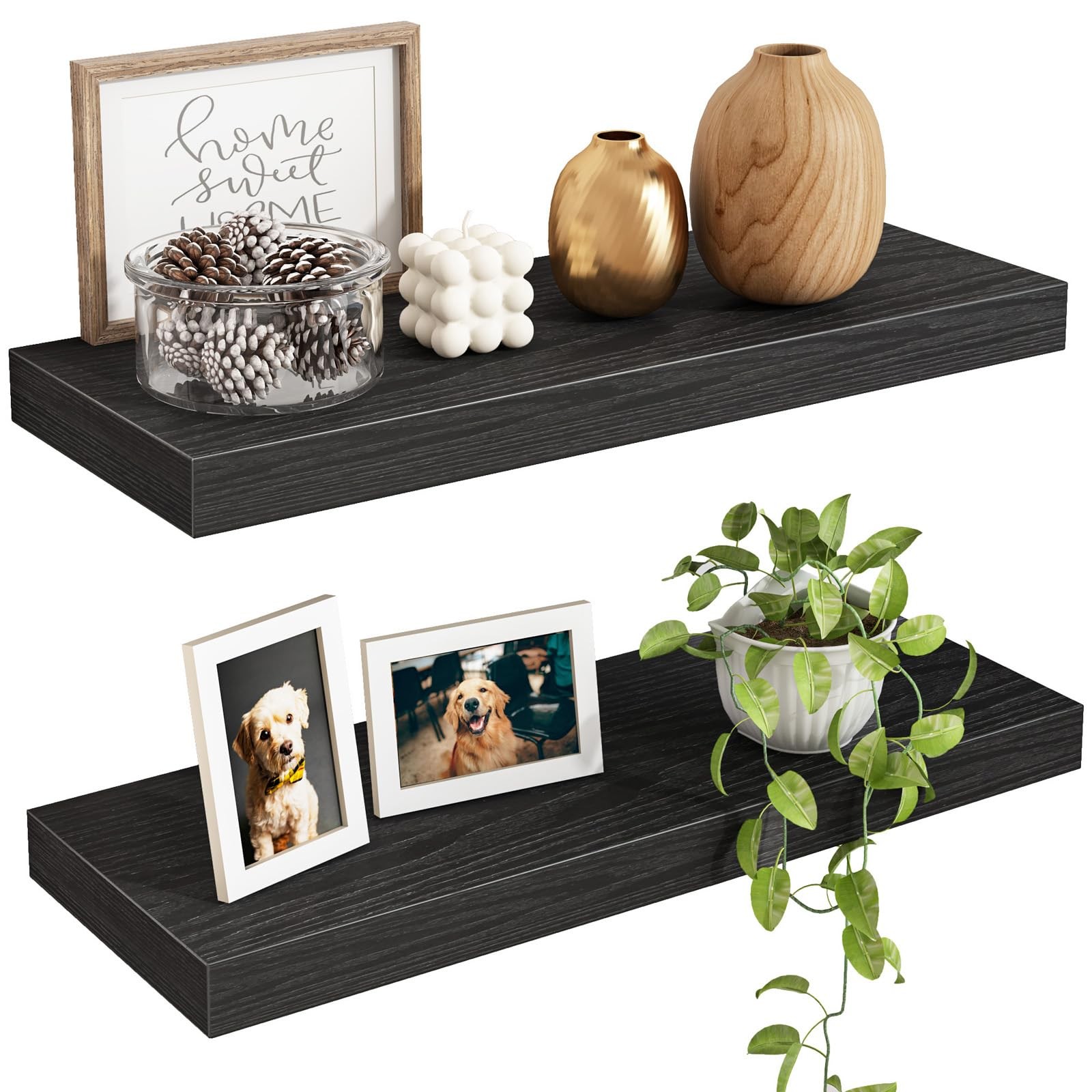 Fixwal Floating Shelves for Wall, 15.7″ Wood Wall Mounted Shelves for Living …