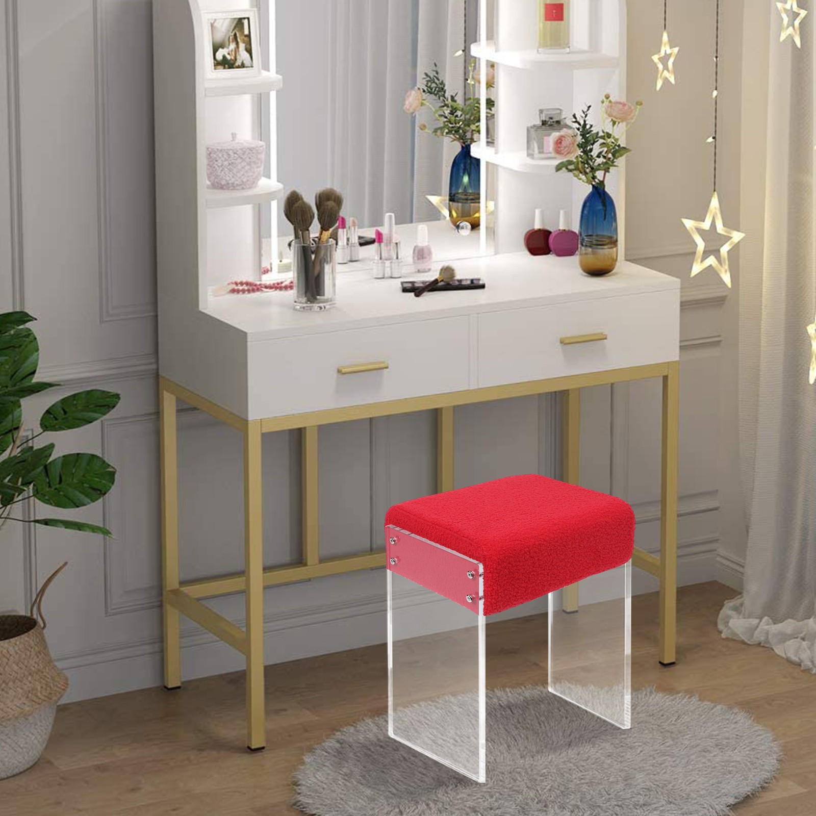 Makeup Stool Modern Minimalist Multi-functional Vanity Acrylic Chair w/ Cushion