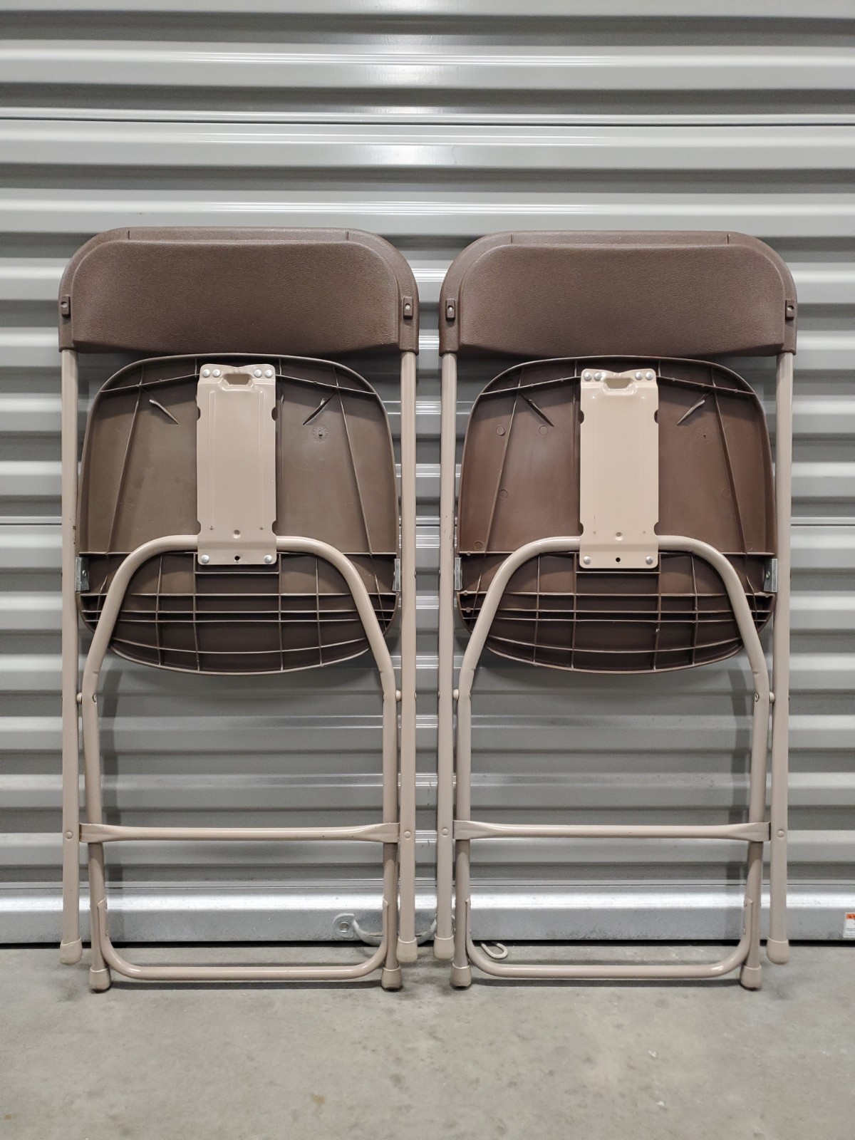 Vintage Samsonite Folding Chairs Brown Steel Metal Frame Hard Plastic Pair Set
