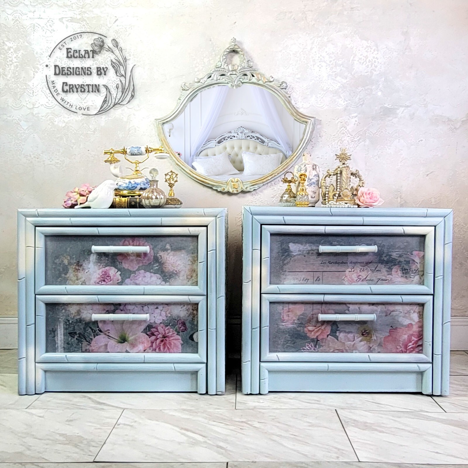 Romantic Blush Bouquet bali nightstands end tables set
