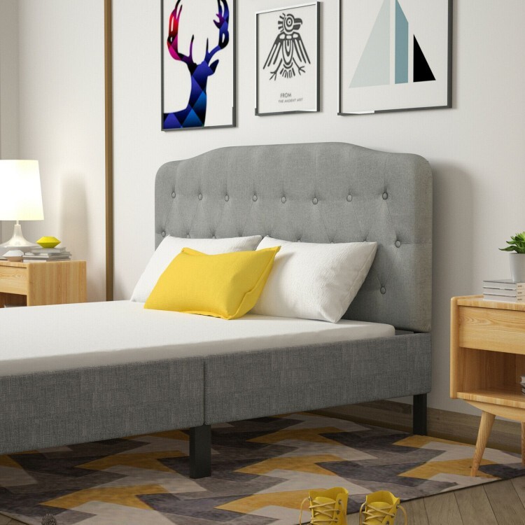 Queen Size Modern Upholstered Tufted Headboard Bed Adjustable Height Light Gray