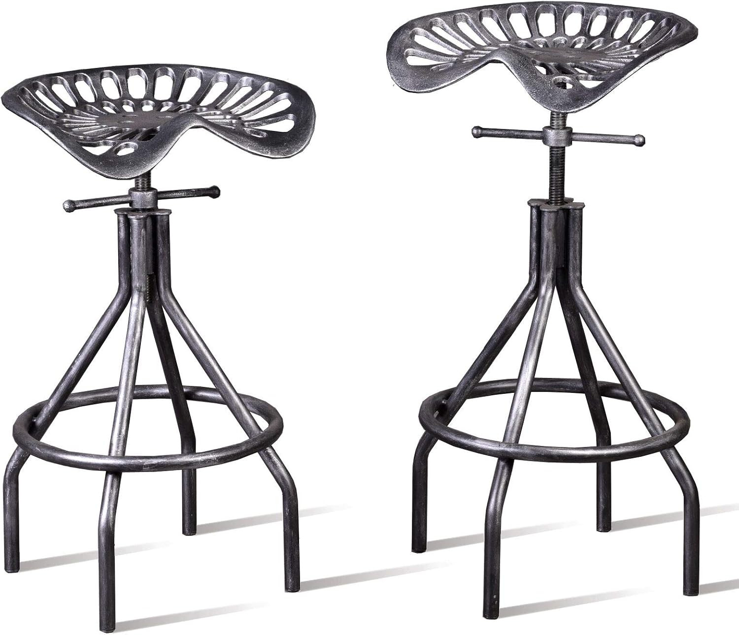 Industrial Metal Tractor Seat Bar Stools Set of 2 Adjustable Swivel Black Silver