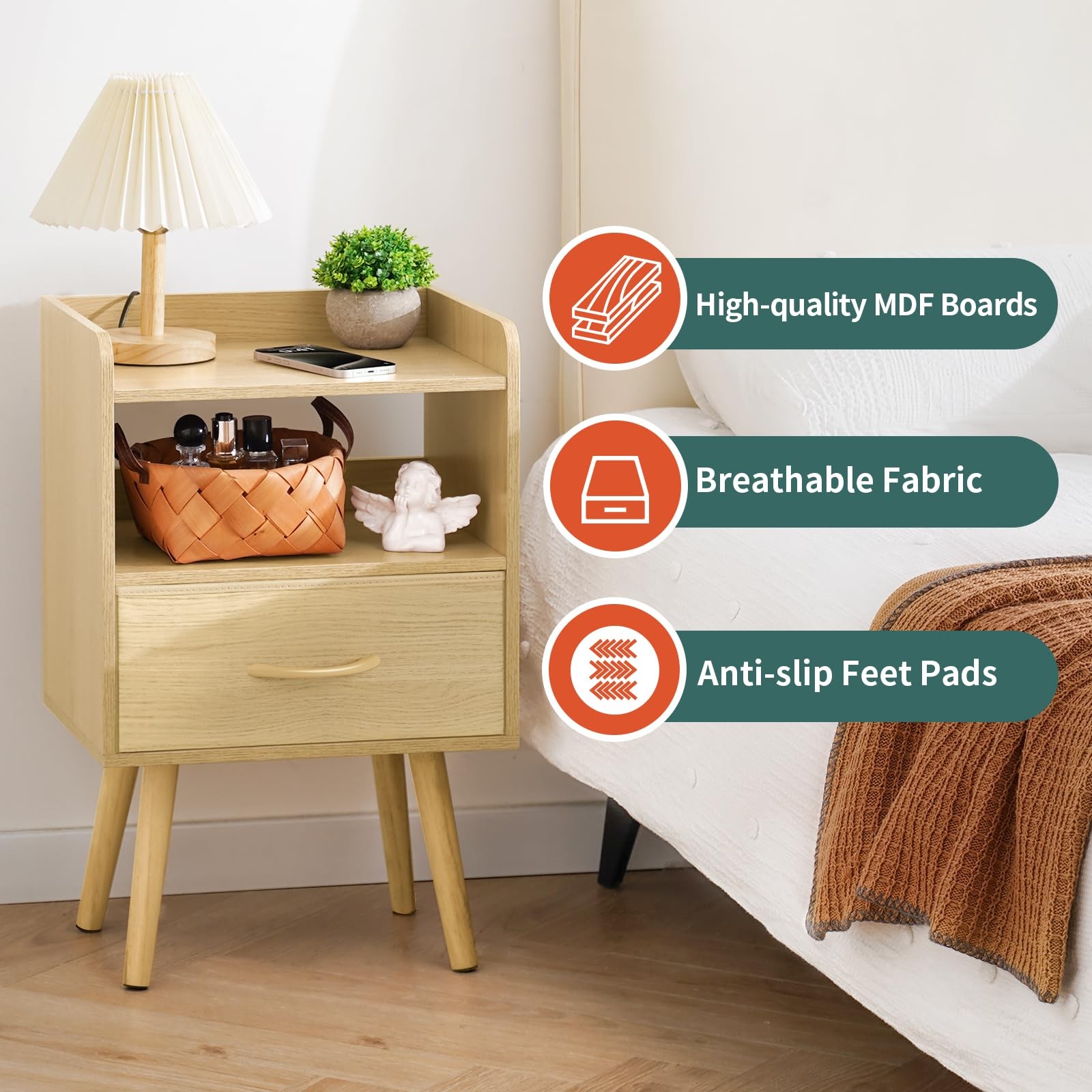 Yoobure Modern Nightstand 15.75 inches x 11.81 x 24.8 inches, Natural