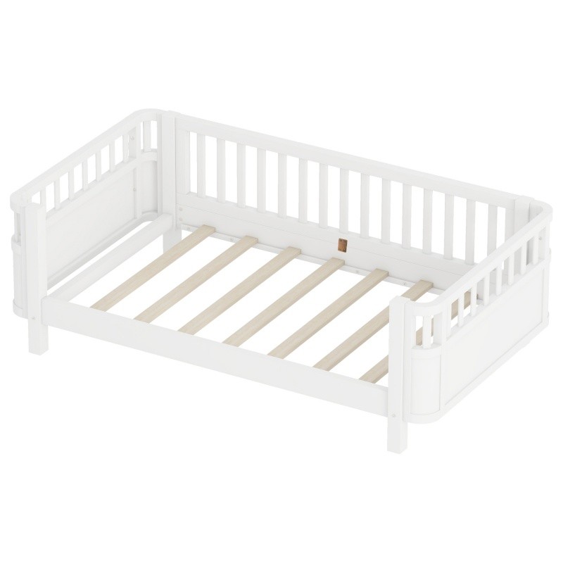 Twin Size Wood Platform Bed for Kids,Wood Low Profile Bed Frame with Rails White