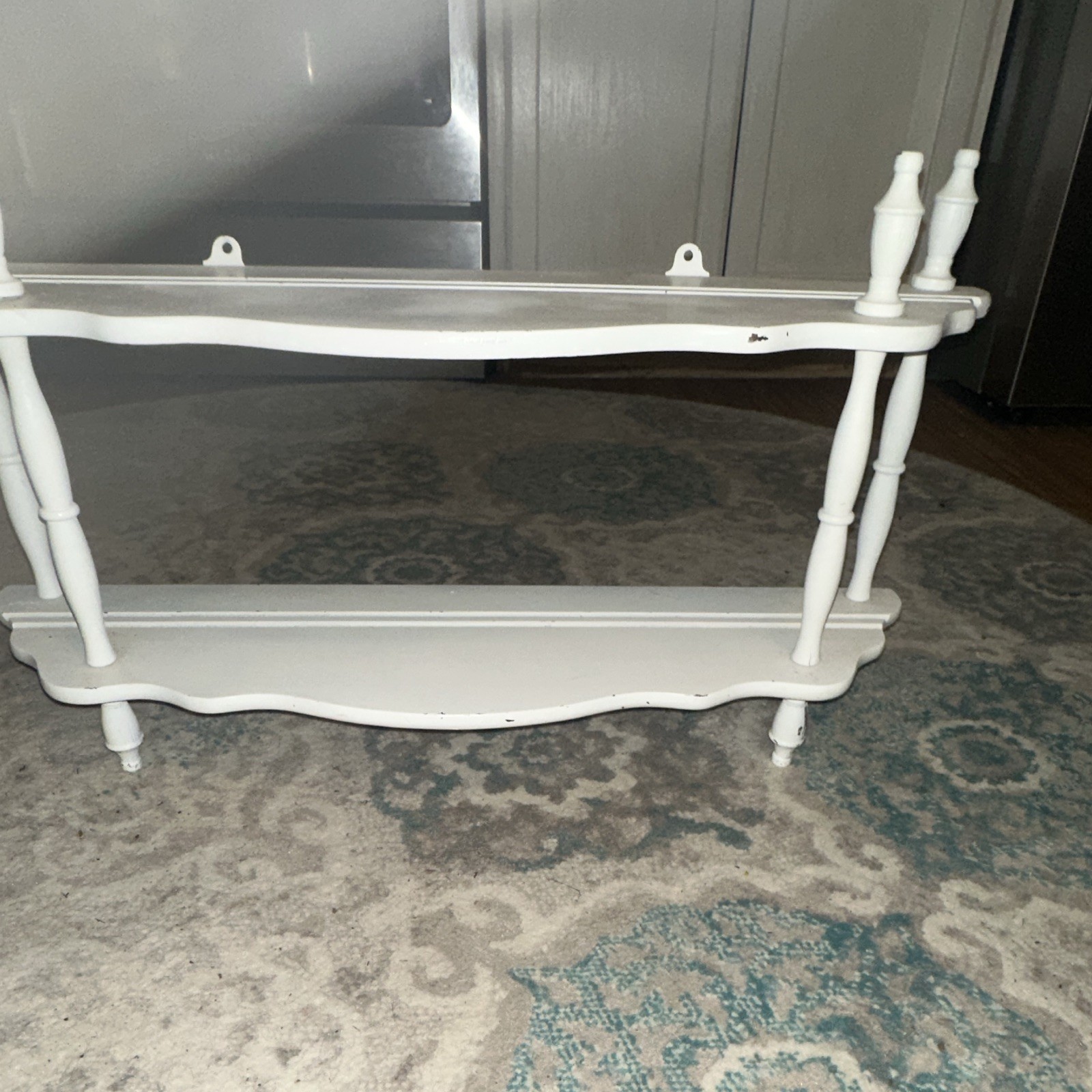 White Painted Wood Wall Mounted 2-Tier Wall Shelf, Shabby Chic, Open Face