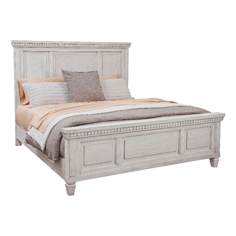 American Woodcrafters 82″W Salter Path Wood King Panel Bed in Oyster White