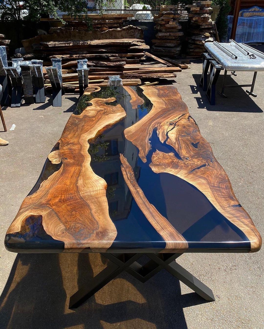 Modern Live Edge Walnut Epoxy River Tabletop Solid Wood Desk Dining Table top