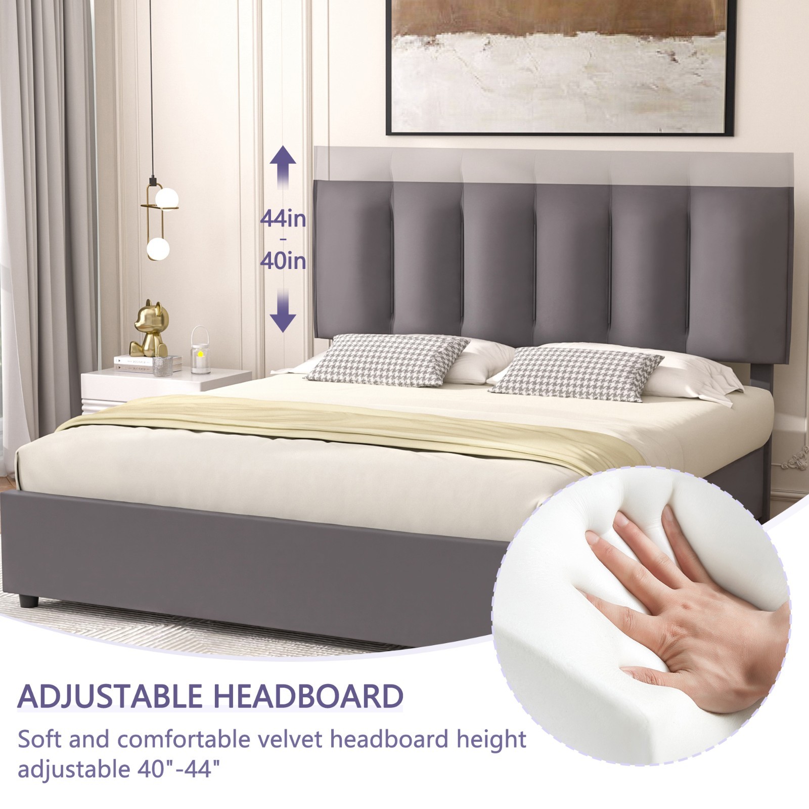 VECELO Twin Full Queen Bed Frame Platform with Upholstered Headboard Wooden Slat