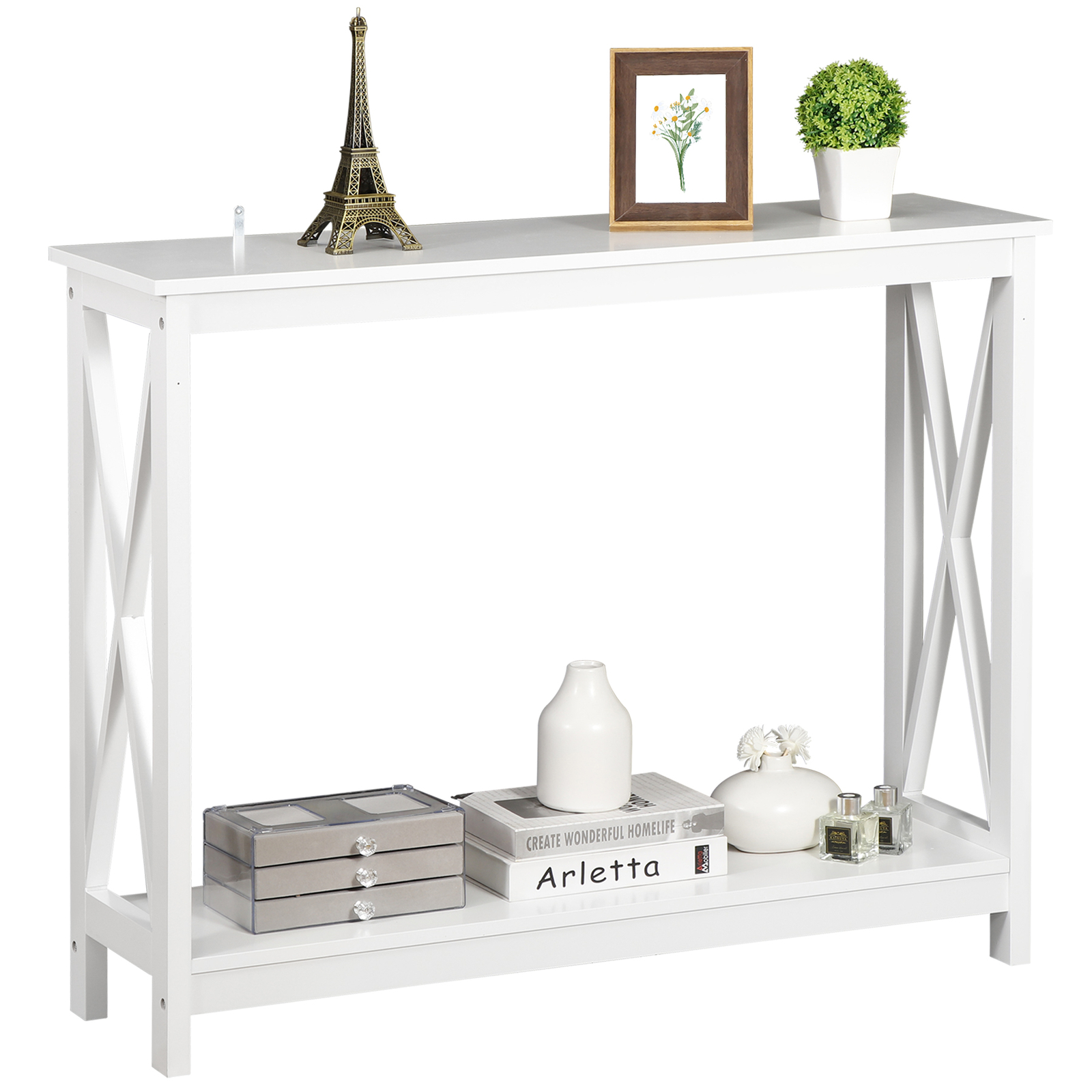 ZenSports 2-Tier Narrow Console Table for Entryway Modern Accent Sofa White