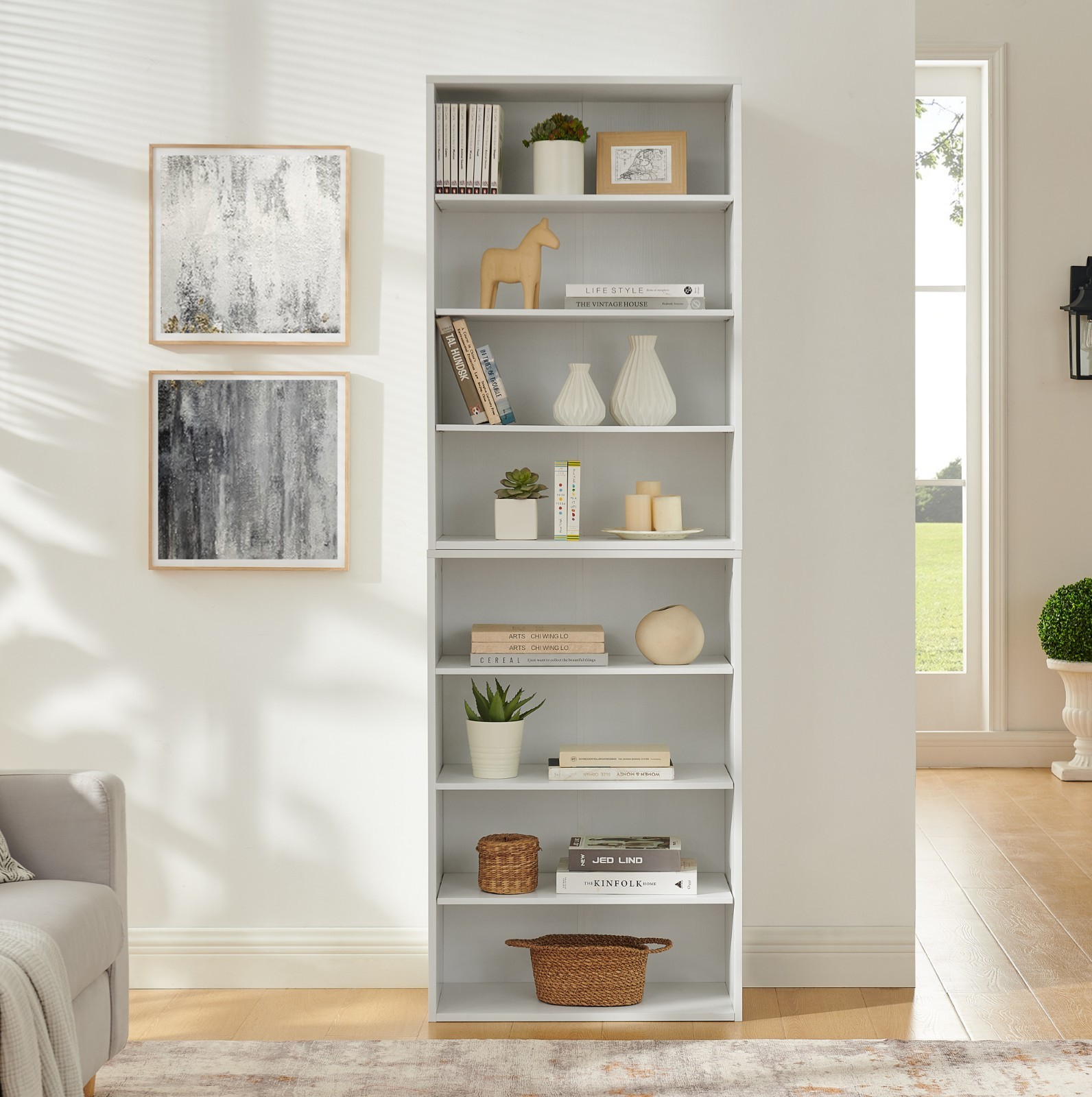 CD DVD Storage Cabinet Bookcase Adjustable Shelf 8-layer Display Bookshelf White