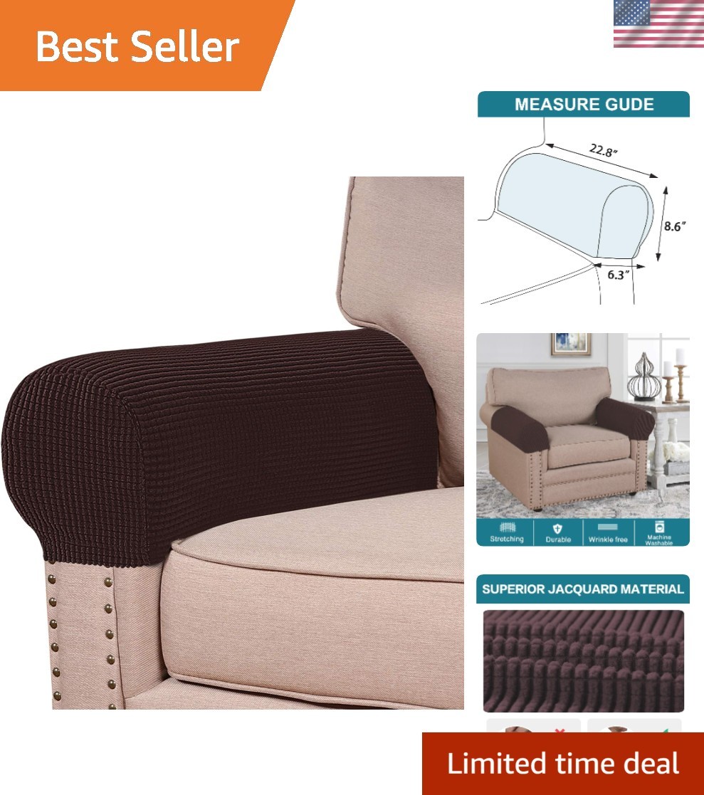 Checkered Armrest Slipcovers Set of 2, Stretchy Washable Furniture Protectors