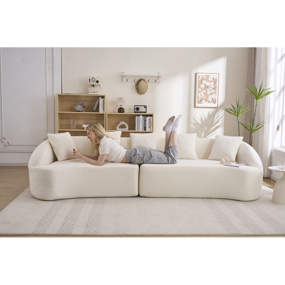 110″ Curved Sofa Sleeper Sectional, Chenille Pillow Back, No Assembly Req