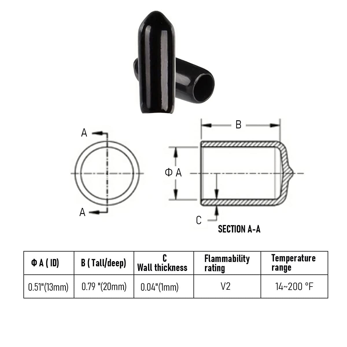 50 PCS Round End Cap, 0.51″(13mm) Vinyl Flexible Screw Thread Protectors(Leng…