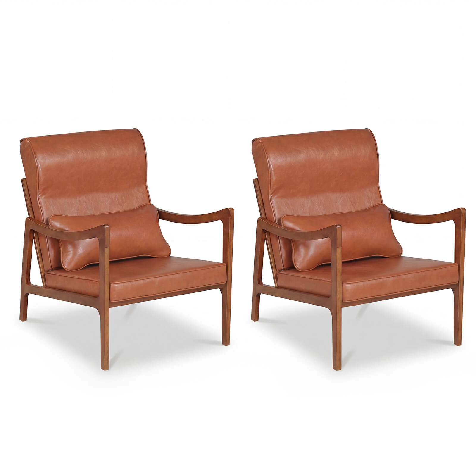 2PCS Faux Leather Upholstered Armchair with Lumbar Pillow, Removable Back,