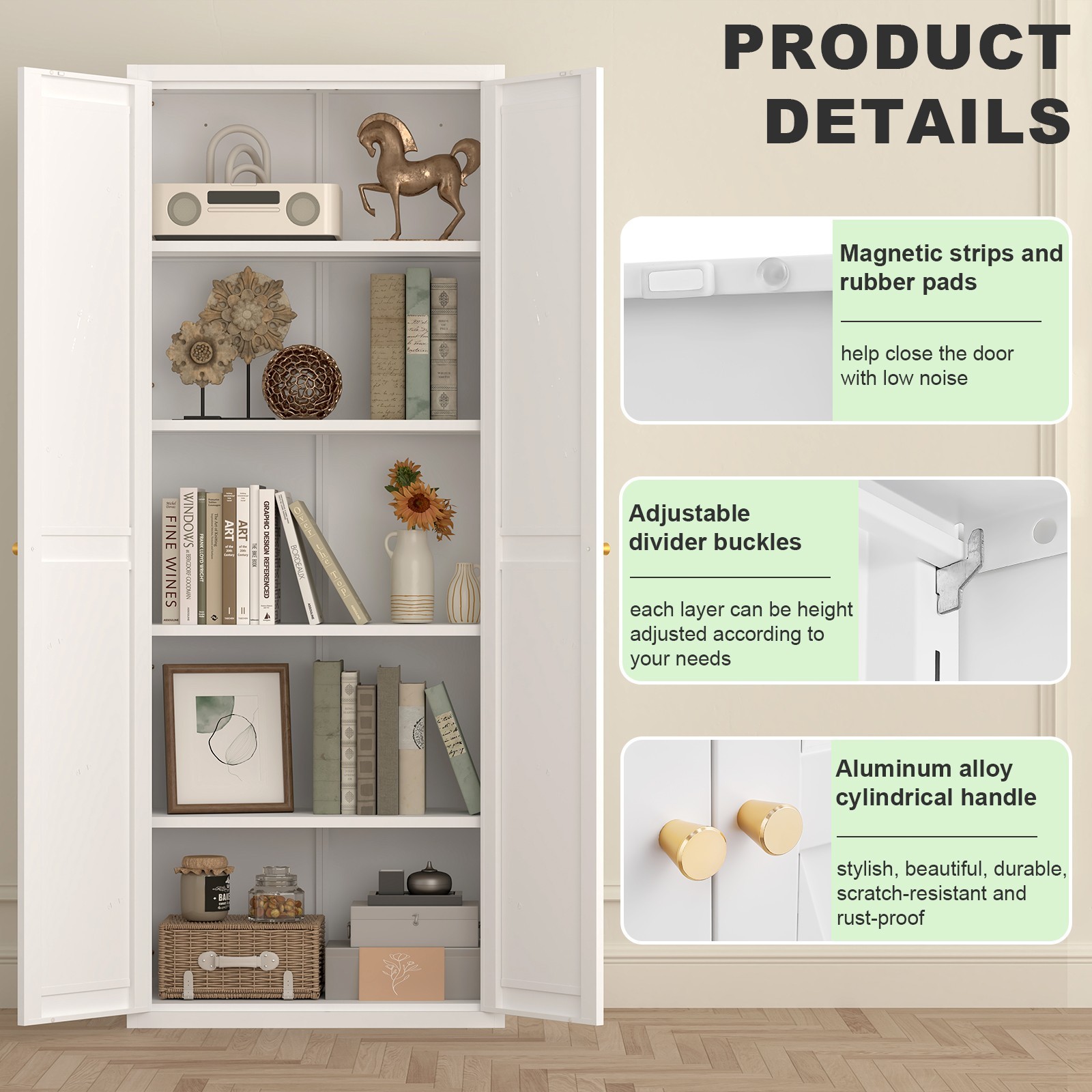 71″ Tall Metal Kitchen Pantry Storage Cabinets with Doors and Shelves, Cupboard