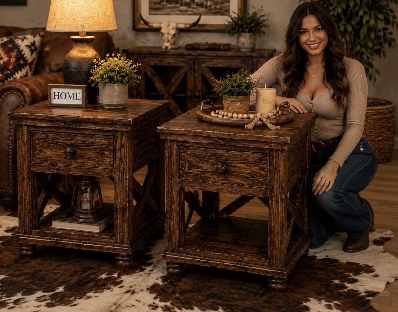 Set 2 Farm End Table (NatDark) Lat 15 ND