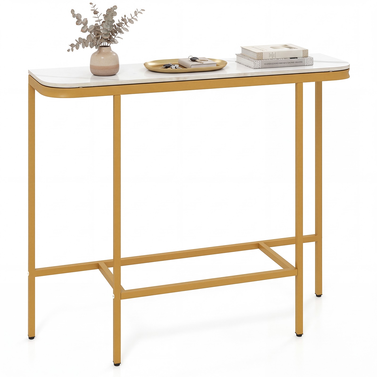 Entryway Table w/ Faux Marble Top and Metal Frame for Hallway Living Room