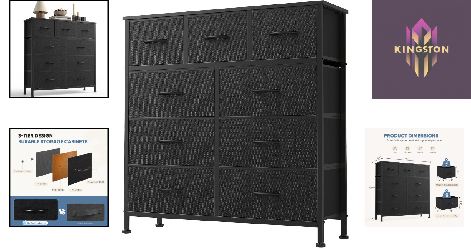 Contemporary 9 Drawer Dresser: Stylish Fabric Organizer with Sturdy Metal Frame