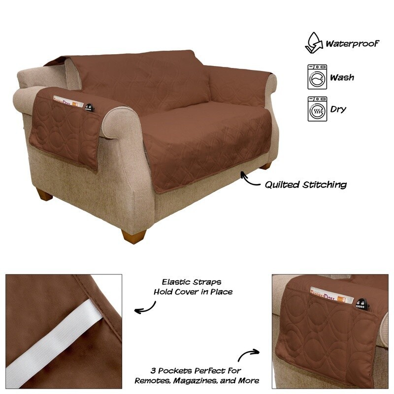 Waterproof Furniture Cover Non-Slip Love Seat Protector W/ Side Pockets Brown US