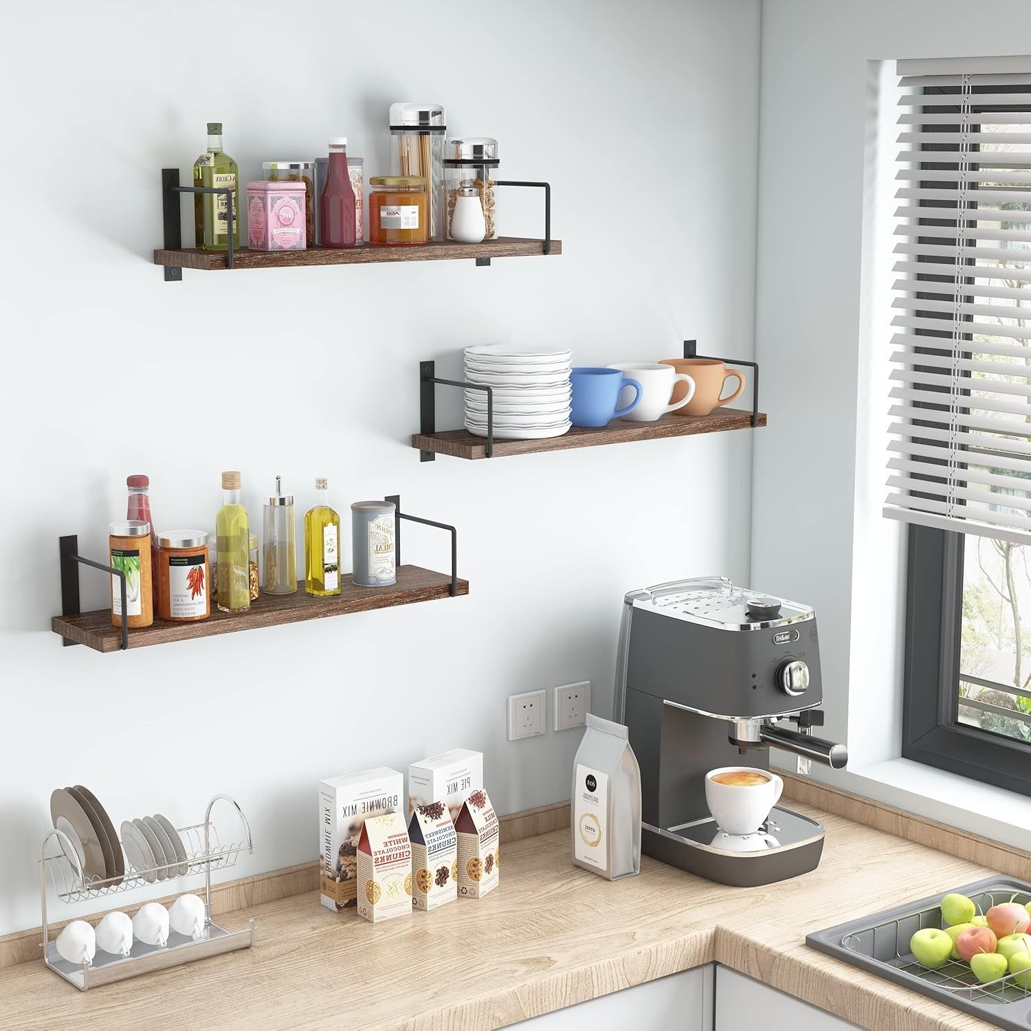 Floating Shelves, 24 Inches Easy to Install Wall Mounted Shelves, Set of 3, R…
