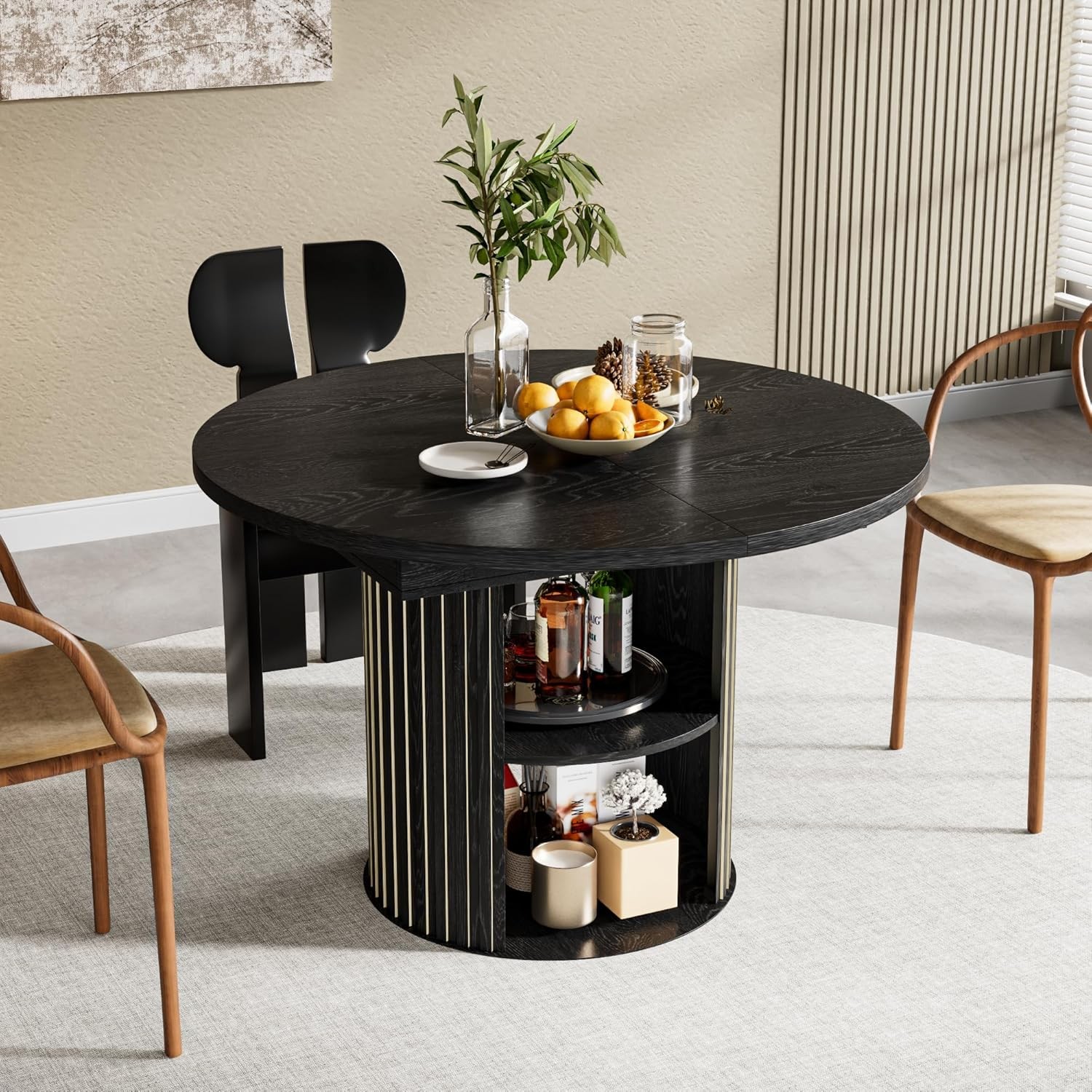 43.3in-59in Extendable Dining Room Table for 4-6, Dining Room Table with 2-Tier