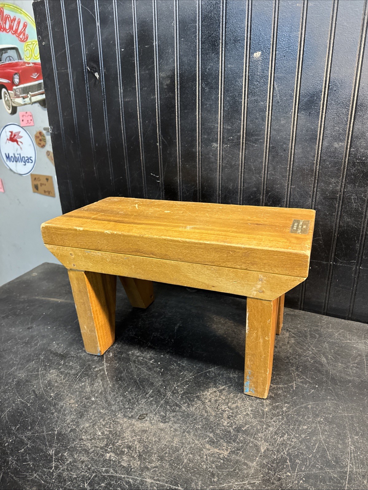 Vintage 18.5 X 9 Solid Wood Foot Stool Bench Rustic Primitive Milking Handmade