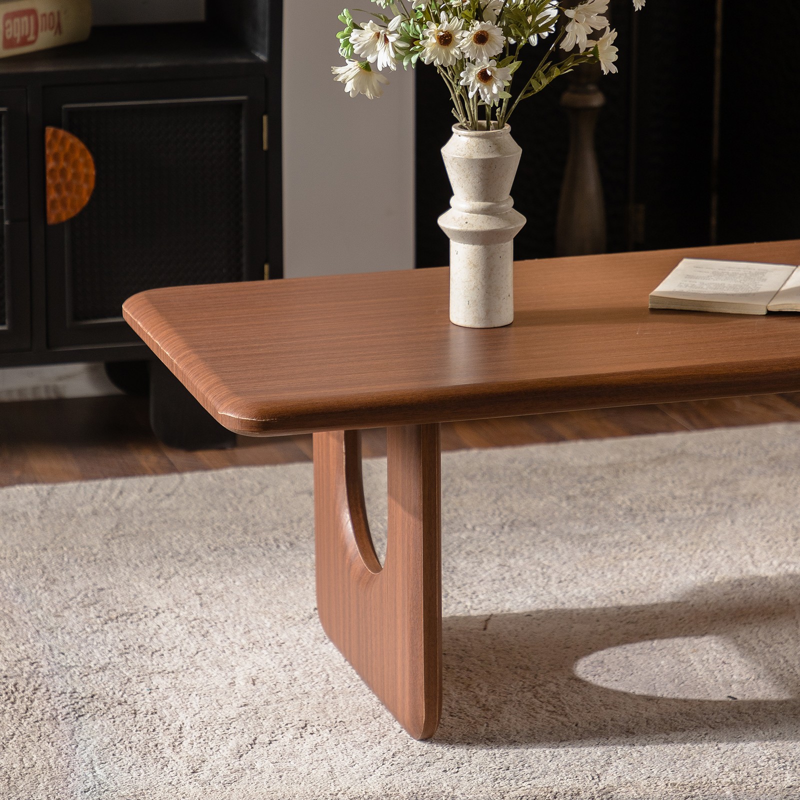 Rectangular Wood Coffee Table 47.24″ Walnut Finish Modern Minimalist