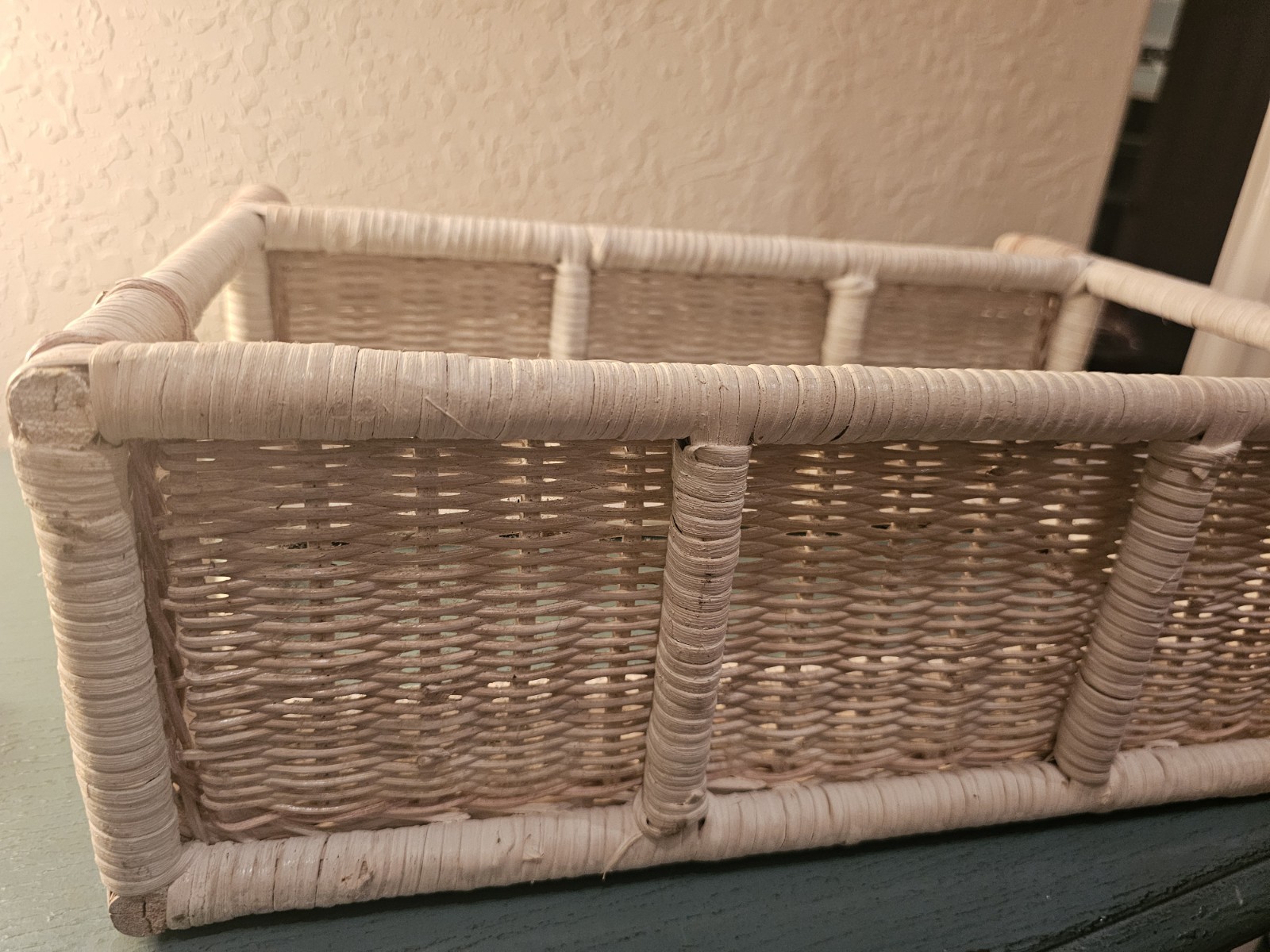 Vintage MidCentury Wicker & Rattan WallShelf, 2 Tier W/Pink & Blue Accents-Very