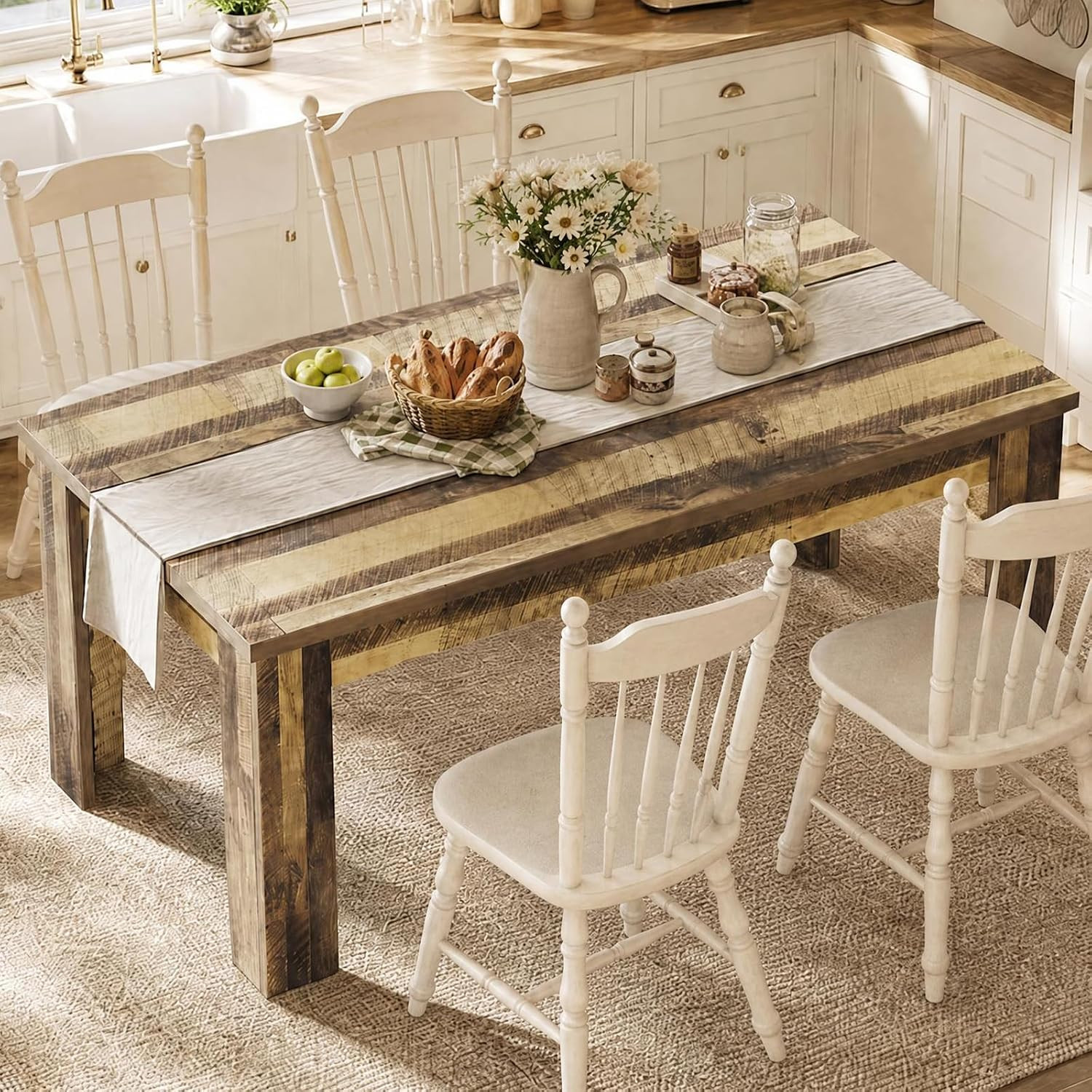 Farmhouse 63″ Rectangular Dining Table for 4-6, Sturdy Retro Brown Design