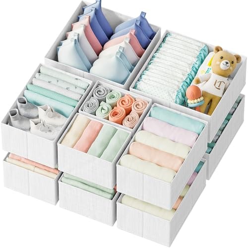 Set of 12 Dresser Organizer Clothes – White-Grey Drawer Organizer Baskets