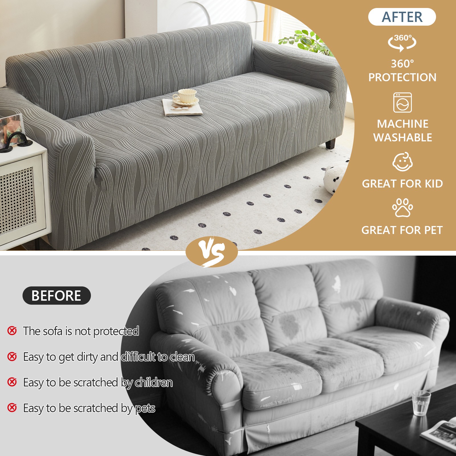 Durable 1/2/3/4 Seater Couch Cover Elastic Sofa Protector for Pets Kids Easy Fit