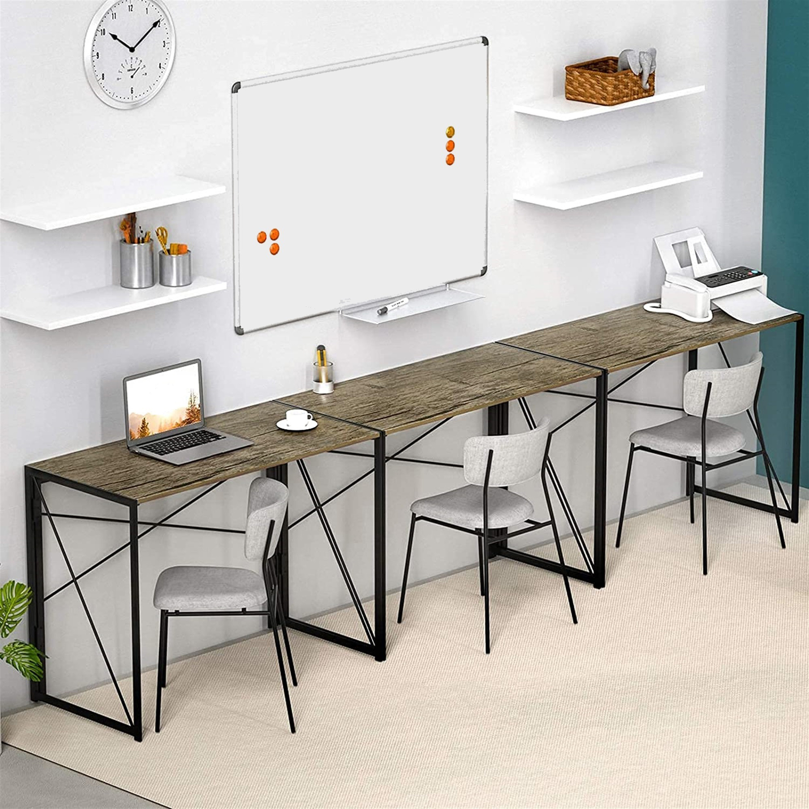 Interior Elements Modern Folding Desk For Home Office, Light Brown Oak, 39″