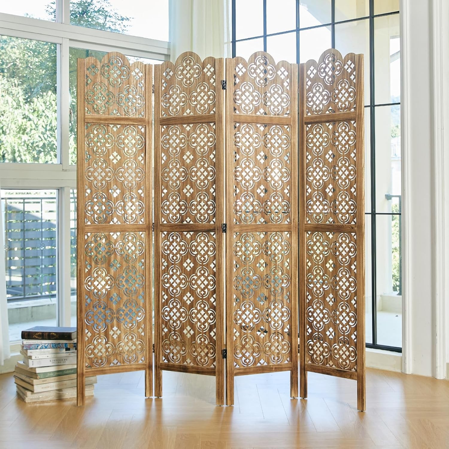 68.9Inch Folding Room Divider, 4 Panels Wood Carved Screens – Ideal Decorative