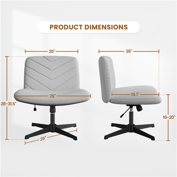 Wide Criss Cross Chair Comfy Armless Swivel Desk Chair for Home Office Bedroom