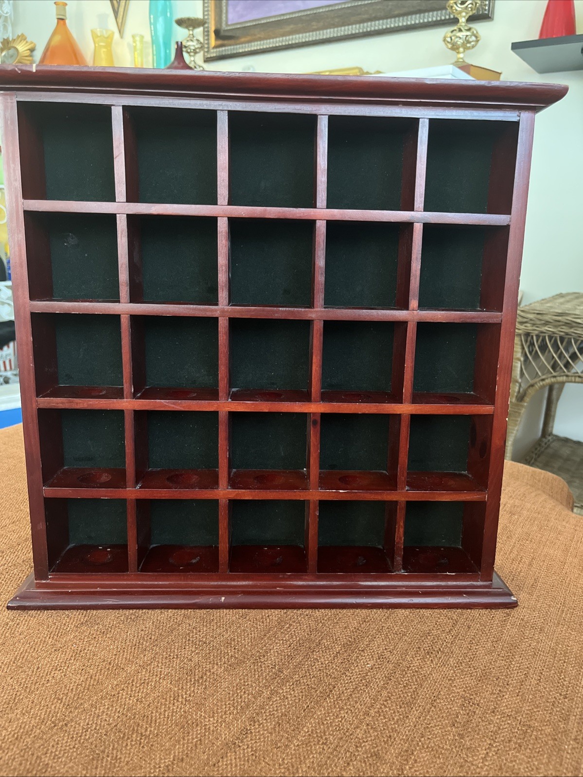 Wood Display Shelf Small Collectables / Golf Balls Cherry 25 Compartments VTG.