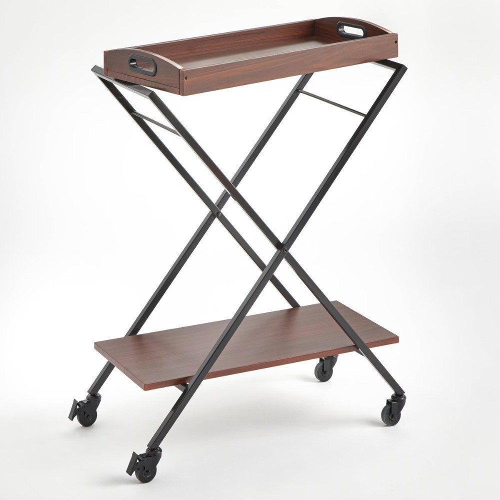 Landress Metal Frame Bar Cart with Serving Tray Walnut/Black