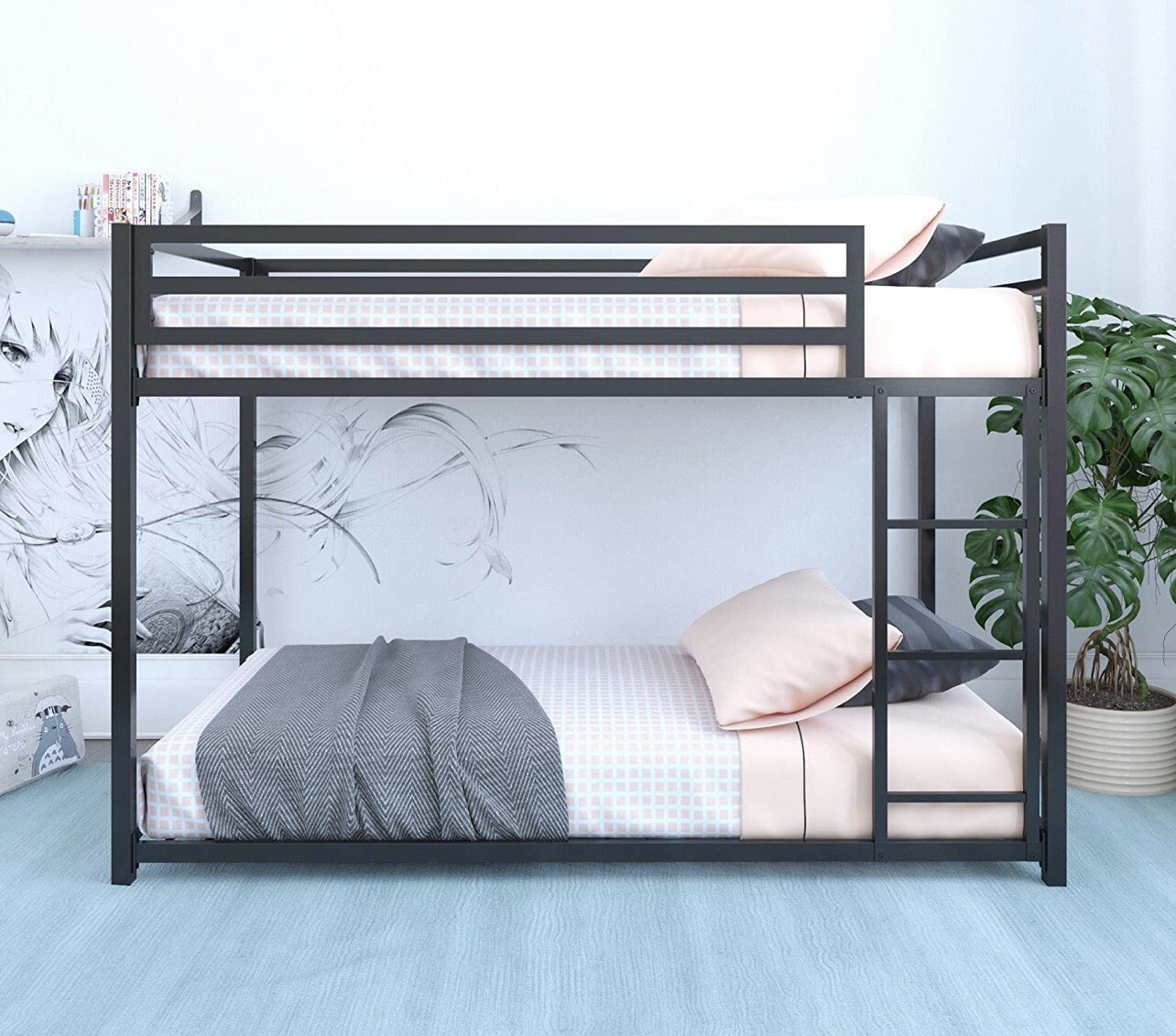 Bunk Beds Twin Over Twin Size Metal Frame Ladder Kids Teen Adult Dorm Bedroom