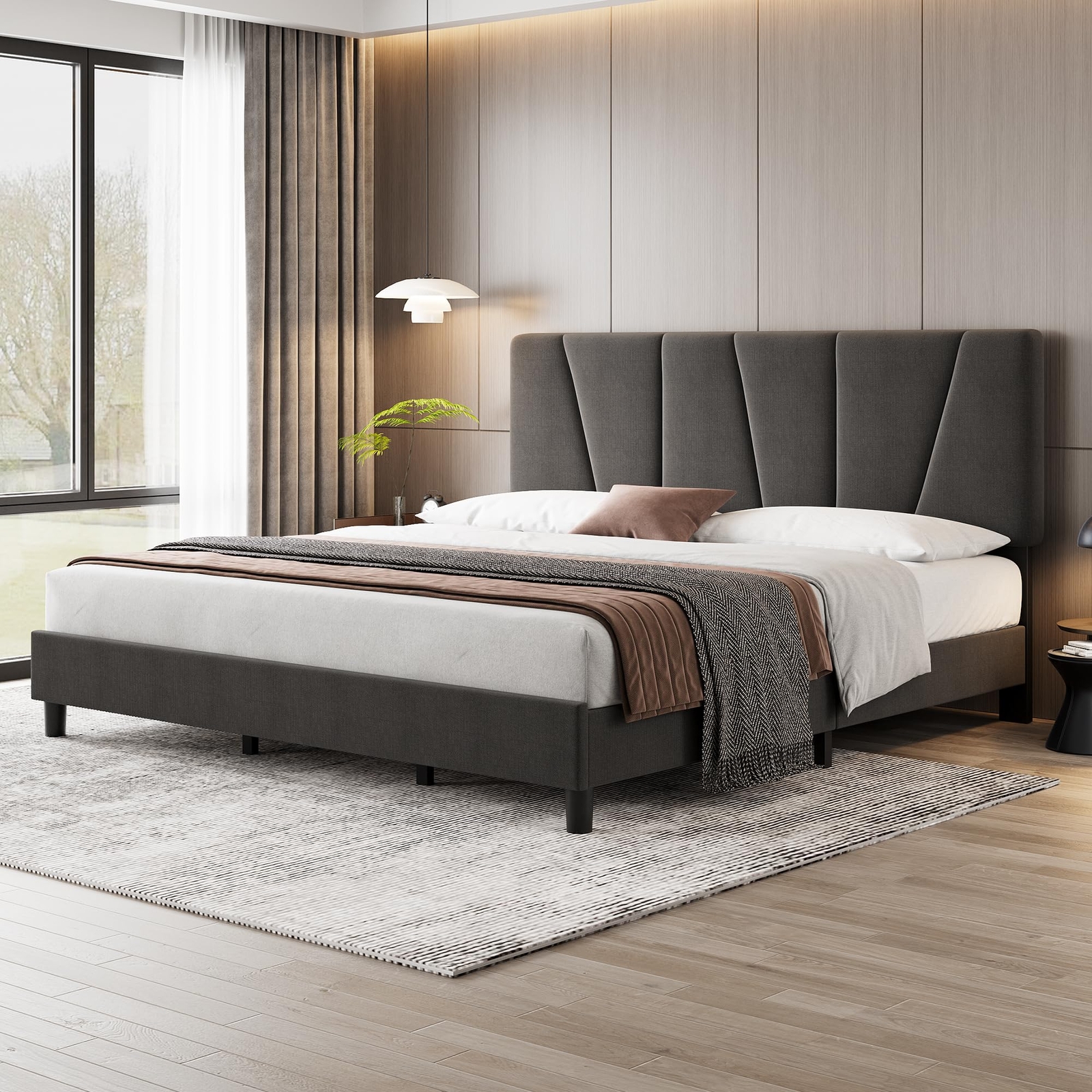 King/Queen/Full/Twin Size Bed Frame Upholstered Platform Bed Frame and Headboard