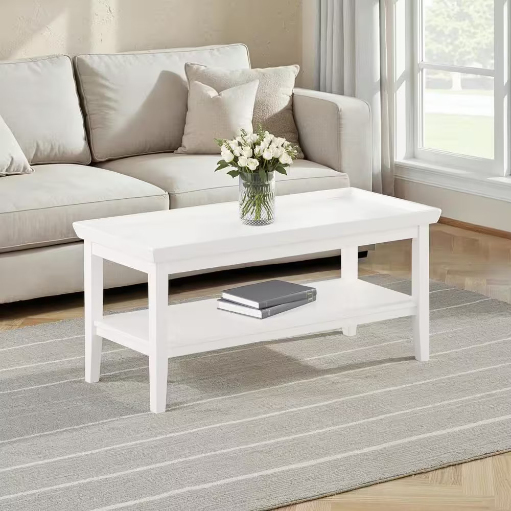 Ledgewood 42 In. White 20 In. H Rectangle Wood Coffee Table with Shelf