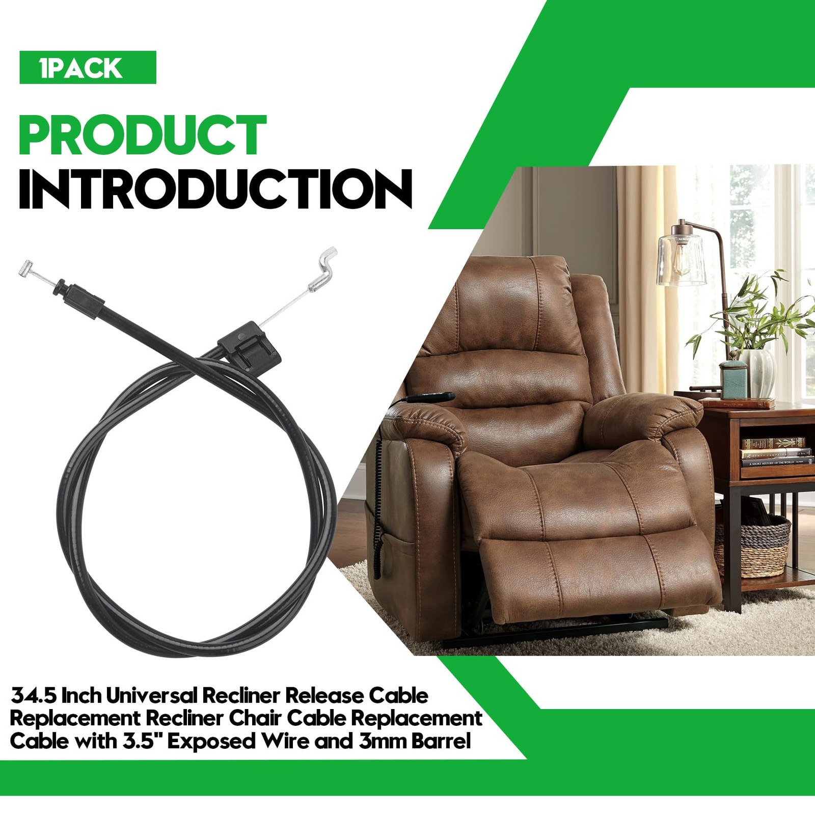 34.5 Inch Universal Recliner Release Cable Replacement 3.5 Exposed Wire S-tip