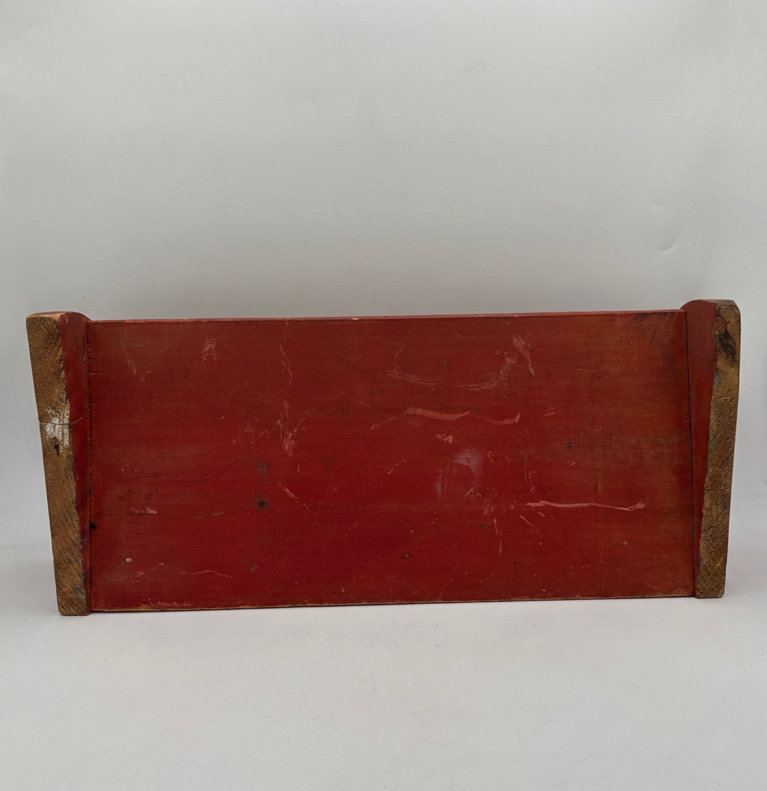 Primitive Vintage Large Book Trough Table Top Book Shelf Display Red Hand Made