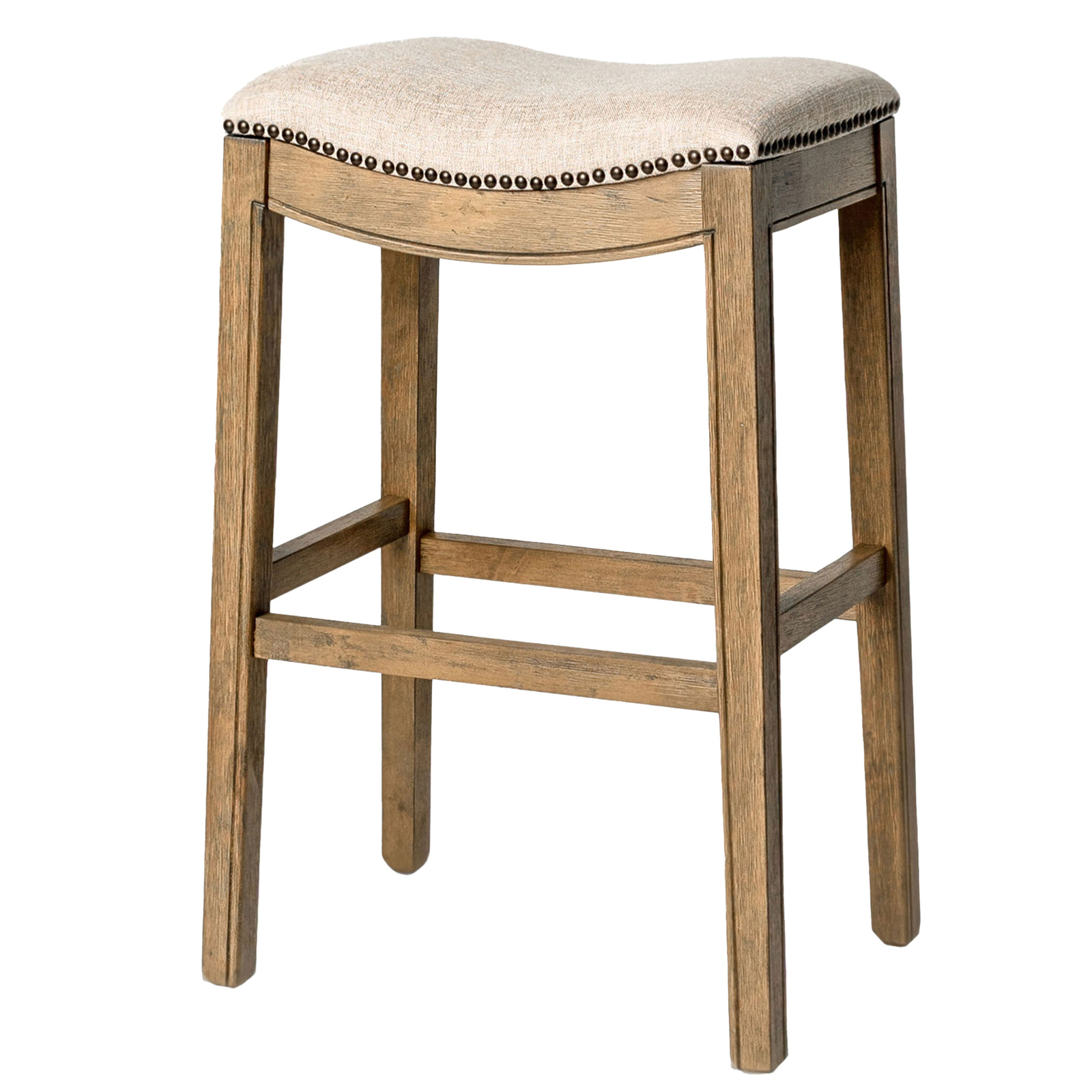 Maven Lane Adrien Saddle Barstool in Natural Wood Finish w/ Fabric Upholstery