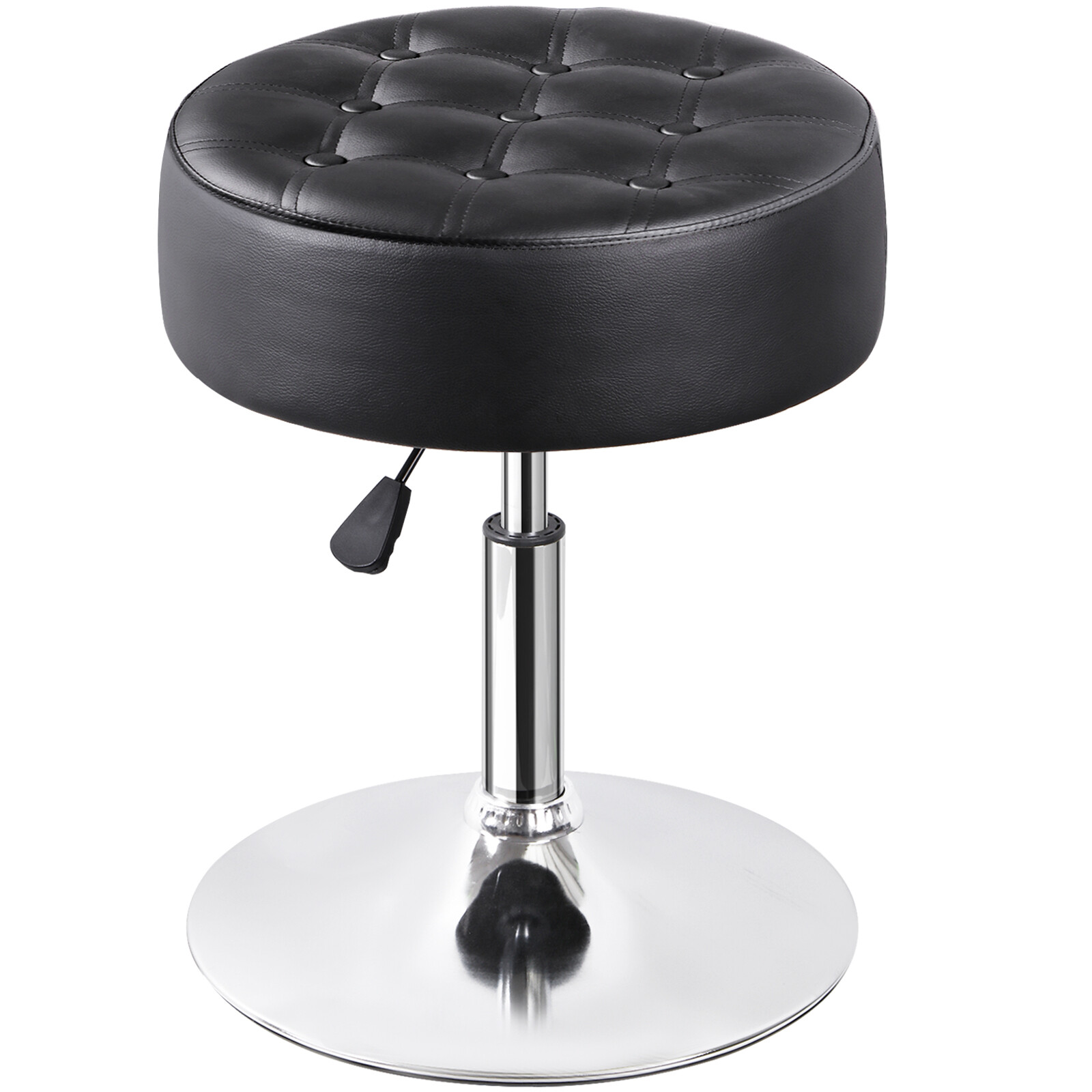 Adjustable Round Ottoman Stool Vanity Stool PU Leather Swivel Makeup Stool Black