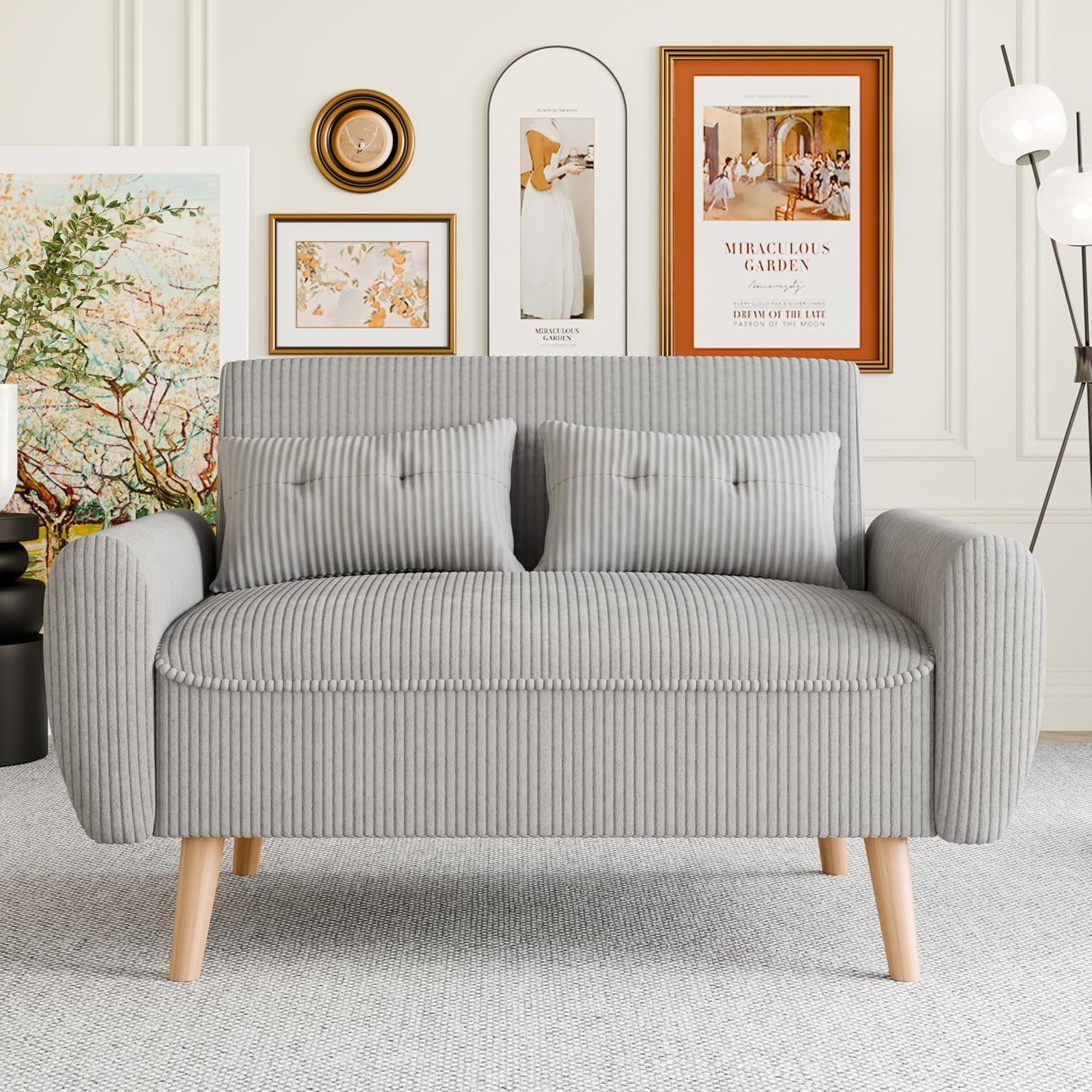 48″ Small Modern Loveseat Sofa Mid Century Soft Corduroy Fabric 2-Seat Sofa