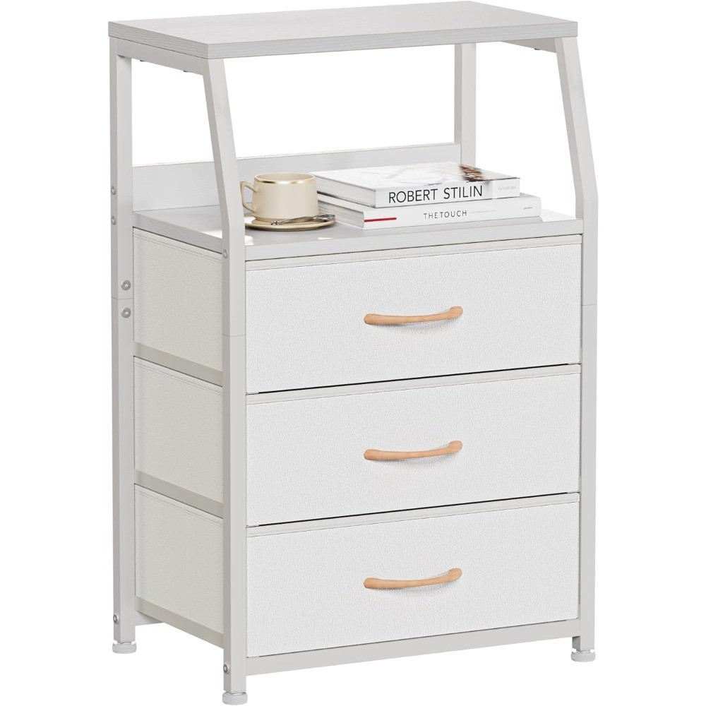 White Nightstand 3 Drawers 2-Tier Shelf Side End Table for Bedroom Hallway