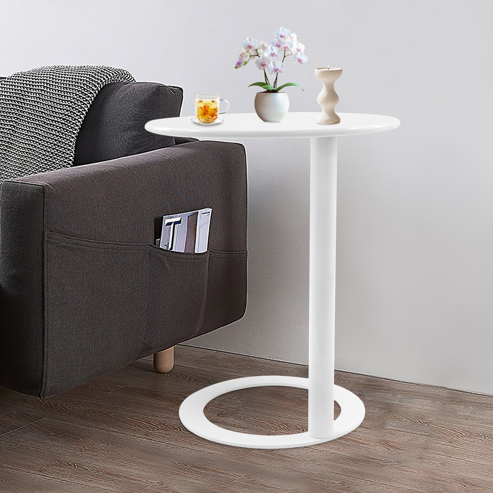 60x74cm Round Side Table with O-shaped Base, Side Table for Small Spaces